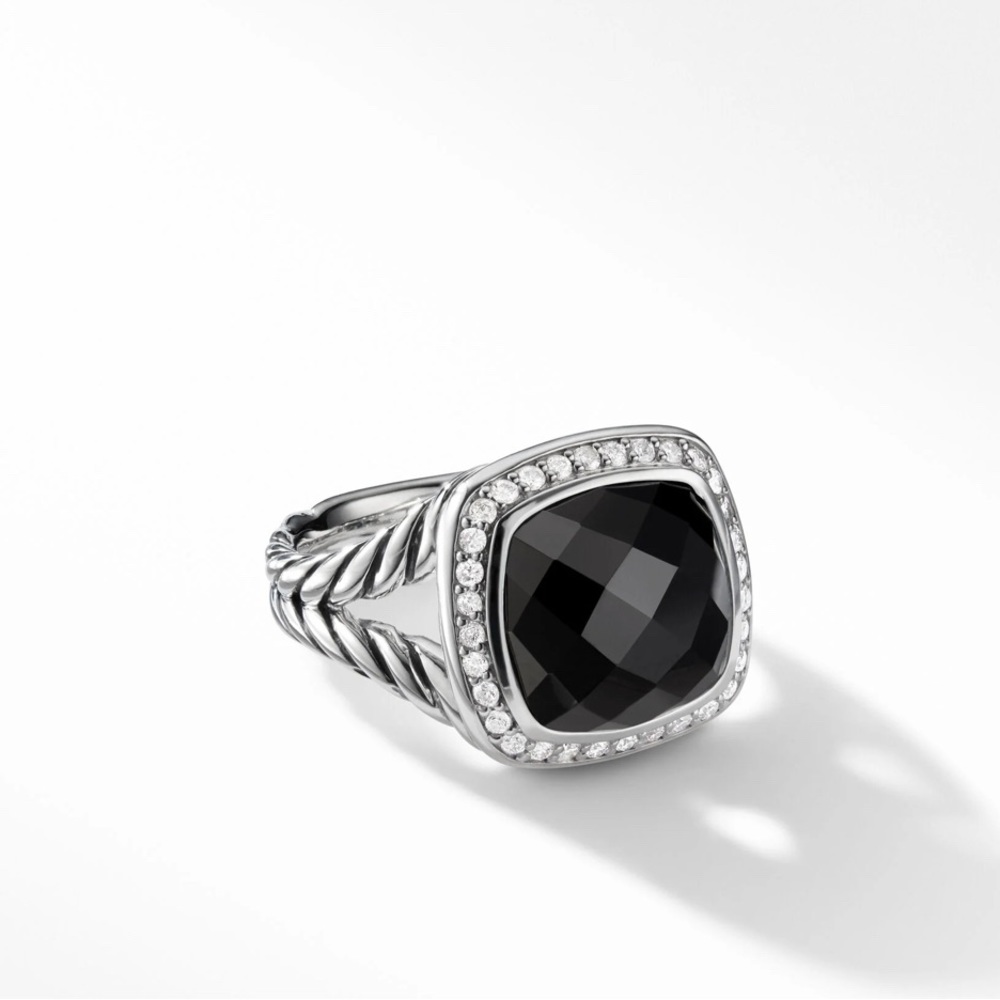 Albion® Ring in Sterling Silver with Black Onyx and Pavé Diamonds